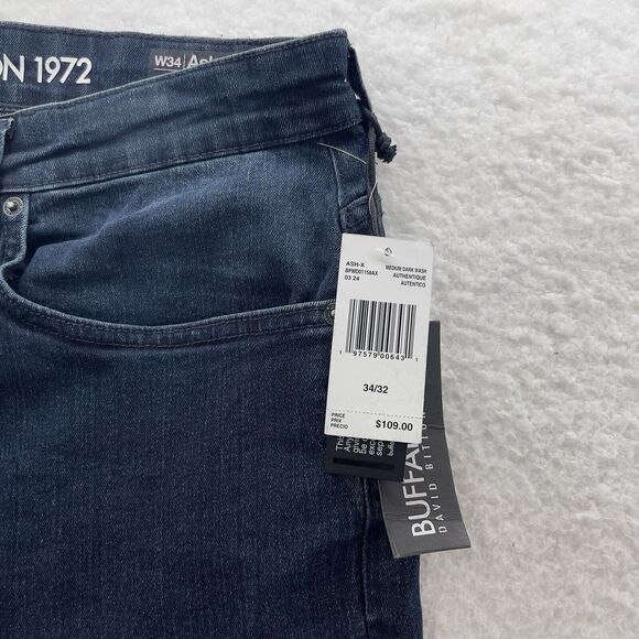 Buffalo David Bitton Ash-x Jeans Men's 34x32 Blue Dark Wash Slim Stretch Denim - Picture 4 of 12